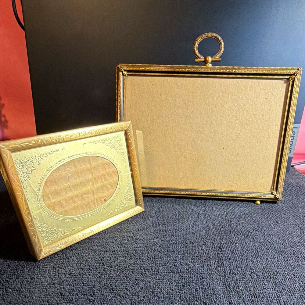 Lot of 2 Brass Vtg  Picture Frames. Hollywood Regency  & Ornate Oval